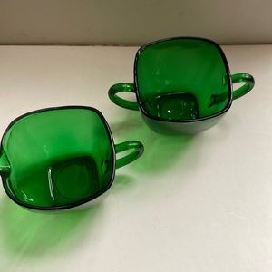 Vintage Anchor Hocking Charm forest green glass cream and sugar